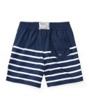 Striped Board Shorts, Blue/White, Sizes 2-4