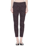 Mid-Rise Skinny Cropped Grid Pants, Black/Beige/Raspberry