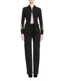 Flat-Front Slim-Leg Pants, Black