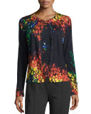 Floral-Print Crewneck Cardigan, Multicolor