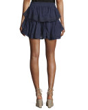 Embroidered Ruffle Mini Skirt, Indigo