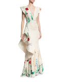 Cicilia Floral Ruffled Skirt, White