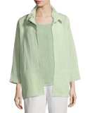 Gauze Linen-Blend Beach Jacket, Soft Lime, Plus Size 