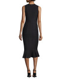 Sleeveless Flounce-Hem Midi Dress, Black