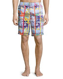 Maori Animal-Print Swim Trunks, Blue