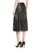 Tianna Studded Leather & Floral Lace Skirt, Black