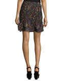 Maggie Floral-Print Pintuck Skirt, Plum Botany