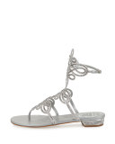 Crystal Laser-Cut Flat Sandal, Silver