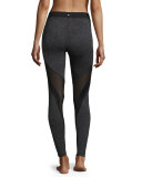 Frame Mesh-Panel Sport Leggings, Dark Gray Heather/Black