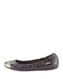 Metallic Cap-Toe Ballerina Flat, Nero/Anthracite