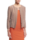 Cotton-Blend Tweed Zip-Front Jacket, Sienna/Multi