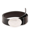 Oval Logo Leather Belt, Black/Brown