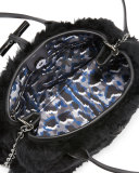 Roseau Panthere Mini Shearling Crossbody Bag, Black/Gray