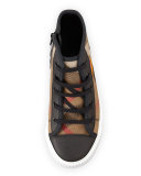 Warslow Rainbow Check High-Top Sneaker, Black, Youth