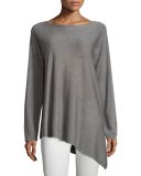 Merino-Knit Ballet-Neck Top, Pewter