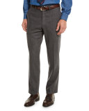 Wool Stretch Flannel Flat-Front Pants, Medium Gray