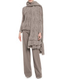 Leaf-Knit Pullover Sweater, Taupe