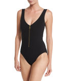 Delphine V-Neck Zip-Front One-Piece Swimsuit