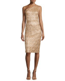One-Shoulder Sequined Cocktail Dress, Gold