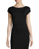Scoop-Back Jersey Top, Black