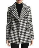 Double-Breasted Houndstooth Peacoat, White/Black