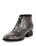 Kori Studded Leather Lift-Heel Bootie, Black