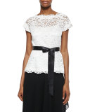 Short-Sleeve Belted Lace Top