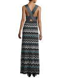 Zigzag-Knit Metallic Maxi Dress, Black