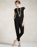 Cap-Sleeve Bateau-Neck Jumpsuit, Black