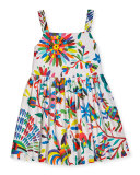 Emaline Sleeveless Folkloric Poplin Dress, Multicolor, Size 8-16