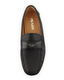Pebbled Leather Logo Driver, Black