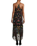 Jameson Floral Embroidered Y-Back Midi Dress, Black Multicolor