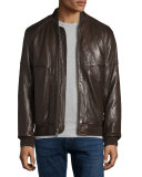 Hughes Leather Baseball Jacket w/Removable Fur Lining, Espresso