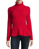 Ribbed Cashmere Turtleneck Peplum Sweater 