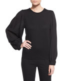 Balloon-Sleeve Cashmere Sweater, Black