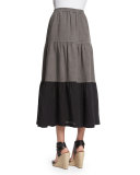 Colorblock Tiered Linen Petticoat Skirt, Black/Elephant