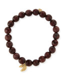 8mm Faceted Red Garnet Beaded Bracelet with 14k Gold Diamond Fortune Cookie Charm