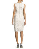 Fey Faux-Leather Lace Sheath Dress, Cream