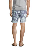 Mystique Tropical-Print Saddle Shorts, Light Blue