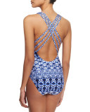 Mio Printed Crisscross-Back One-Piece Swimsuit