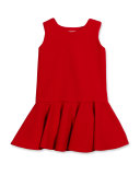 Sleeveless Stretch Pique Fit-and-Flare Dress, Red, Size 2-6