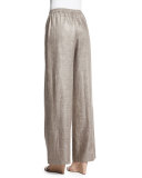 Flat-Front Wide-Leg Linen Trousers, Hessian