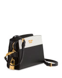 Bicolor Leather Camera Crossbody Bag, Black/White