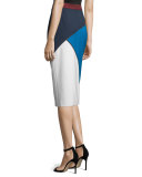 Geometric-Print Bonded Pencil Skirt