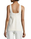 Sleeveless Poplin Metal-Trim Tank, Cream