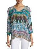 3/4-Sleeve Printed Tunic, Plus Size