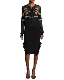 Ruffle-Trim Ponte Pencil Skirt, Black