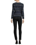Metallic Tweed Peplum Jacket, Navy Combo