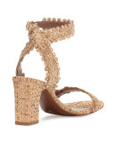 Leticia Scalloped Cork Sandal, Natural/Gold