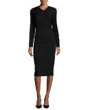Long-Sleeve V-Neck Wrap Sheath Dress